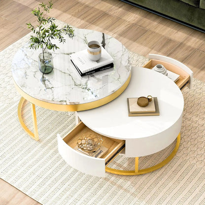 Coffee Table, Modern Round with Drawers Assemble,
