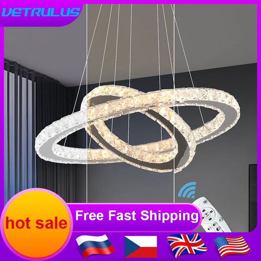 Luxury Rings Led Crystal Chandelier Mordern  Light Dining