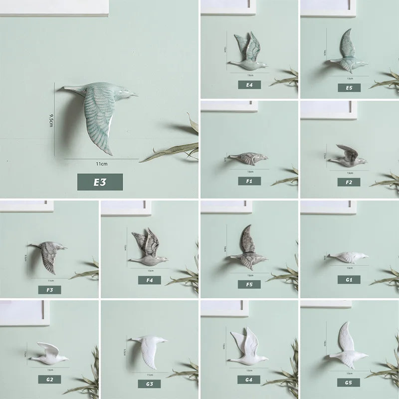 3D Ceramic Bird Swallows Creative Wall Hanging Sticker