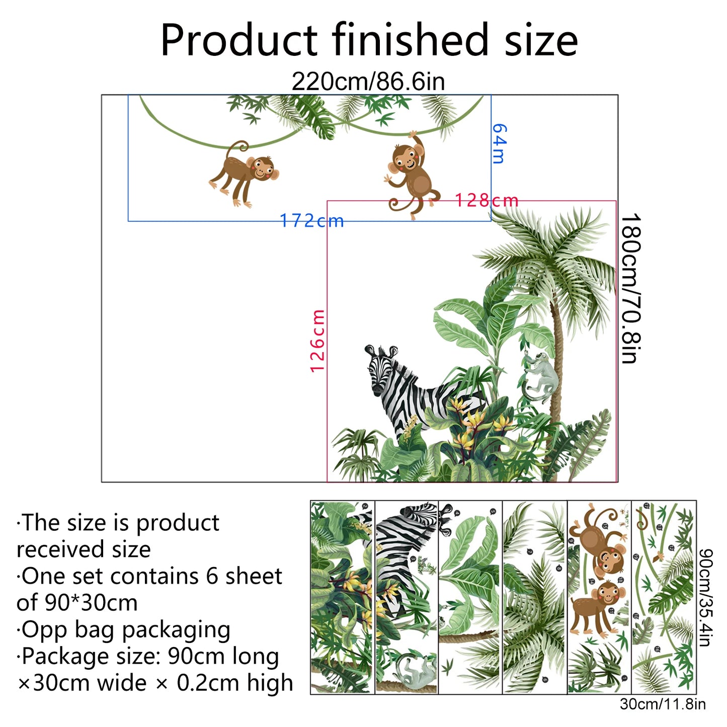 Large Funny Jungle Giraffe Zebra Monkey Door Decor Wall Decals