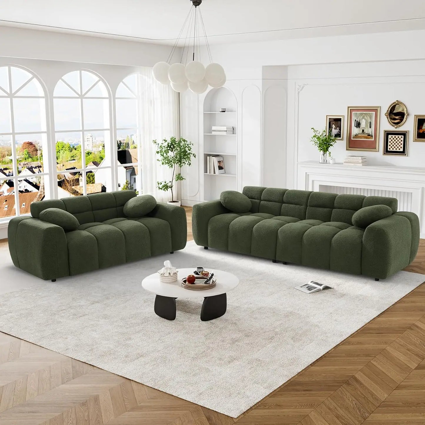 2-piece Sofa Set, Plush Cushioned Deep Seated Sofa
