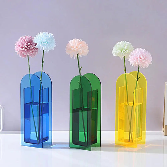 Nordic Style Vase Rainbow Color Acrylic Vases Flower Container Pot Floral Container Decorative Living Room Home Furnishings