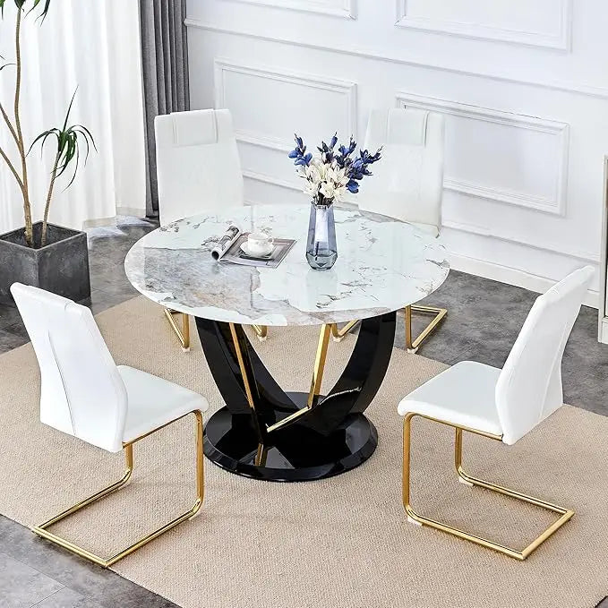 marble tabletop 4 cushioned chairs, modern kitchen table