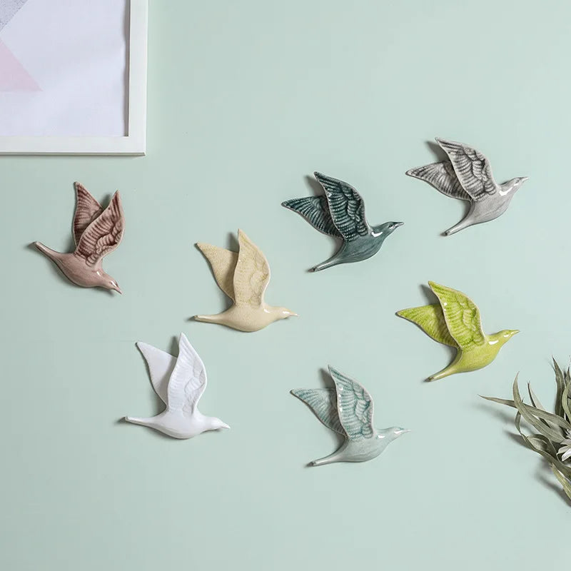 3D Ceramic Bird Swallows Creative Wall Hanging Sticker