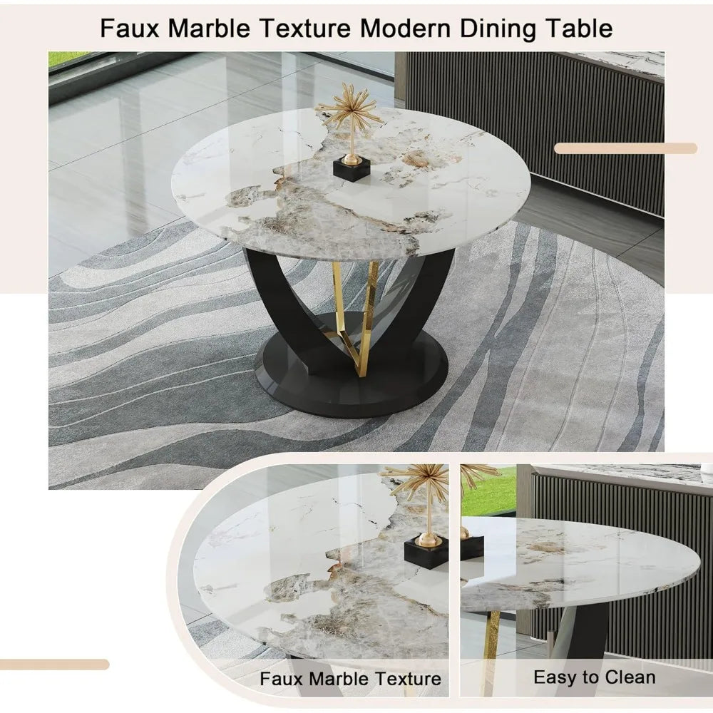 marble tabletop 4 cushioned chairs, modern kitchen table