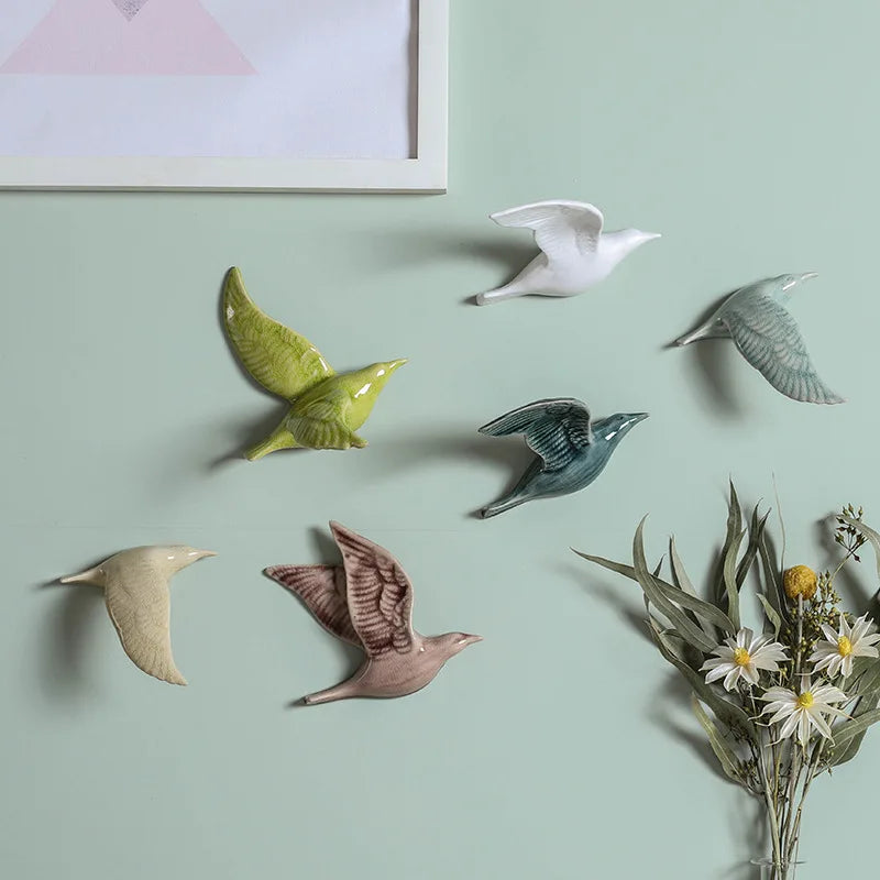 3D Ceramic Bird Swallows Creative Wall Hanging Sticker