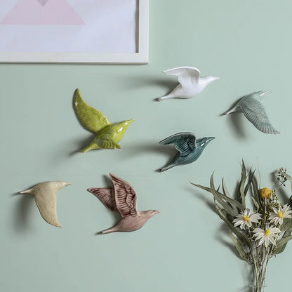 3D Ceramic Bird Swallows Creative Wall Hanging Sticker