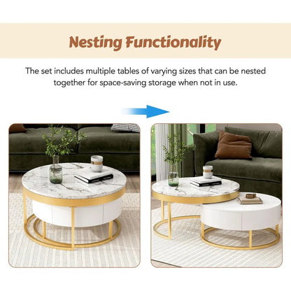 Coffee Table, Modern Round with Drawers Assemble,