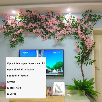 Artificial Cherry Tree Rattan Flower,  Wall Decoration
