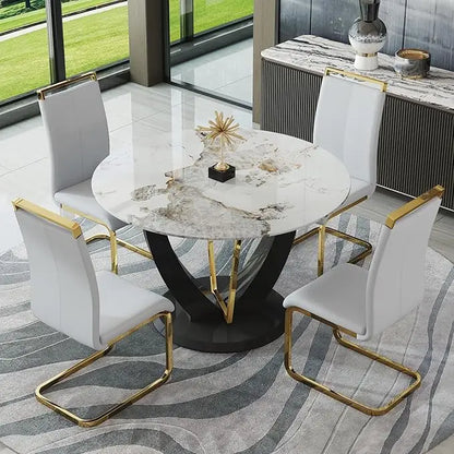 marble tabletop 4 cushioned chairs, modern kitchen table