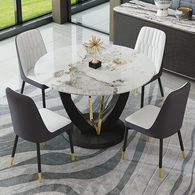 marble tabletop 4 cushioned chairs, modern kitchen table