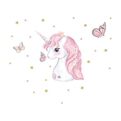 Cartoon Pink Unicorn Butterfly Wall Stickers Baby