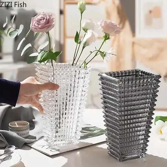 Transparent Crystal Vase Square Edges and Corners