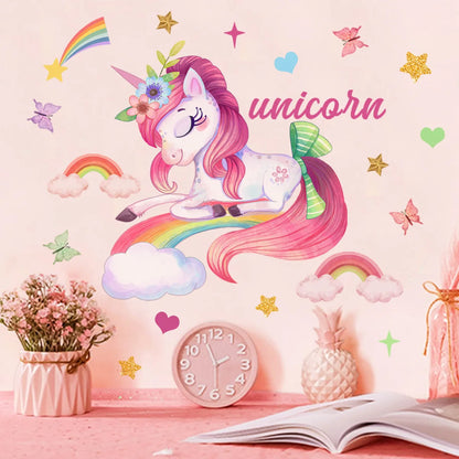 Smiling Unicorn Wall Stickers Background Wall Decor
