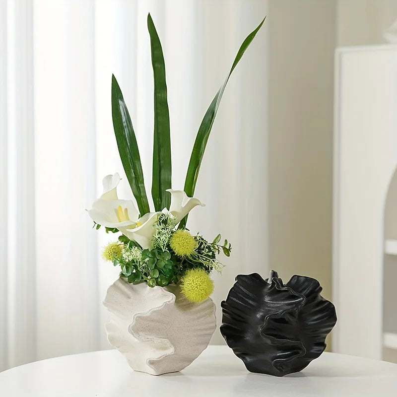 Ceramic Vase Geometric Wavy Patterns Petal Shape