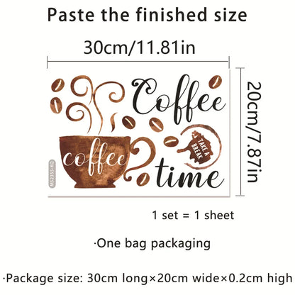 Creative Coffee Cup Pattern Wall Stickers Cafe Kitchen Bar Decor Cabinet Art English Home Decoration Self-adhesive Wallpaper