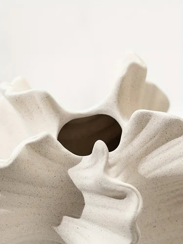 Ceramic Vase Geometric Wavy Patterns Petal Shape