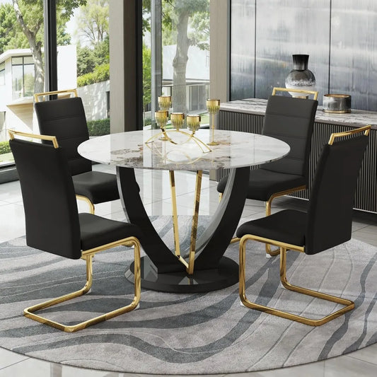 marble tabletop 4 cushioned chairs, modern kitchen table