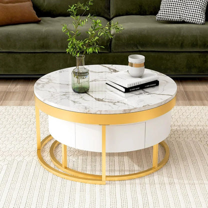 Coffee Table, Modern Round with Drawers Assemble,