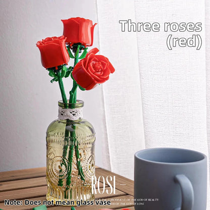 DIY Red Pink Blue Roses Plants Peace and Hope Valentine's Day Gardens Building Blocks Classic Model Bricks Kids Sets Kits Toys