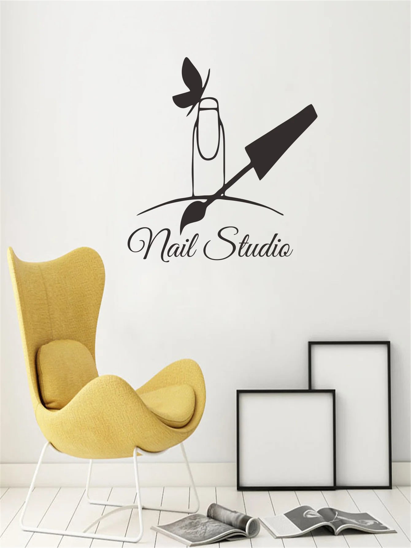 Self-adhesive Removable Vinyl Home Decor Sticker "Nail Studio" Butterfly Nail Art Perfect for Nail Salons Wall Decors  JZY362