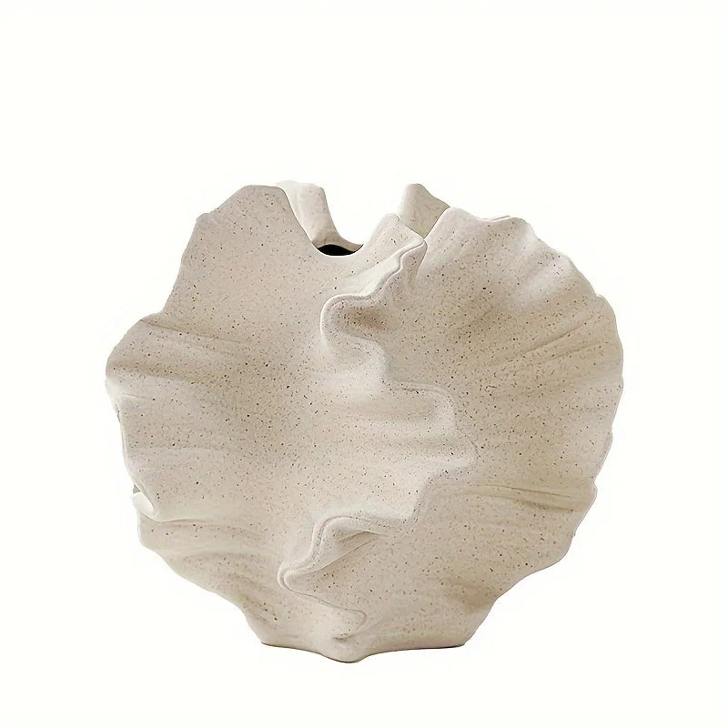 Ceramic Vase Geometric Wavy Patterns Petal Shape