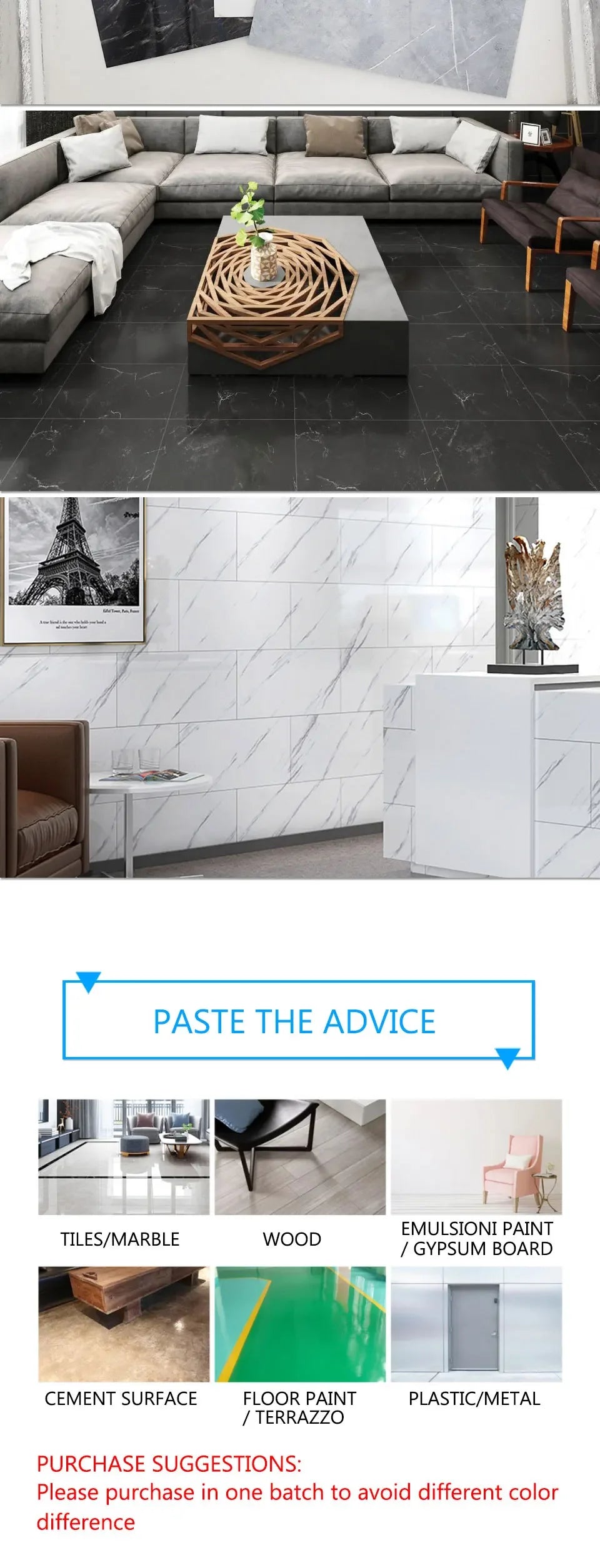 20/pcs PVC Imitation Marble Wall Stickers Self-adhesive Floor Stickers 30*30cm/30*60cm