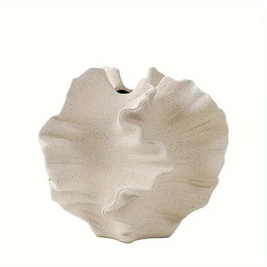 Ceramic Vase Geometric Wavy Patterns Petal Shape