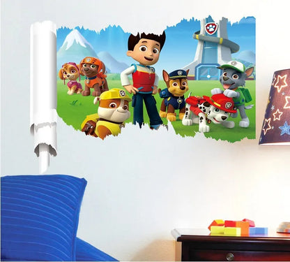 New Hot 3D PAW Children Cartoon Wall Stickers Waterproof Home Decoration Patrols For Kid's Room PVC DIY Vinyl Wallpaper Gifts