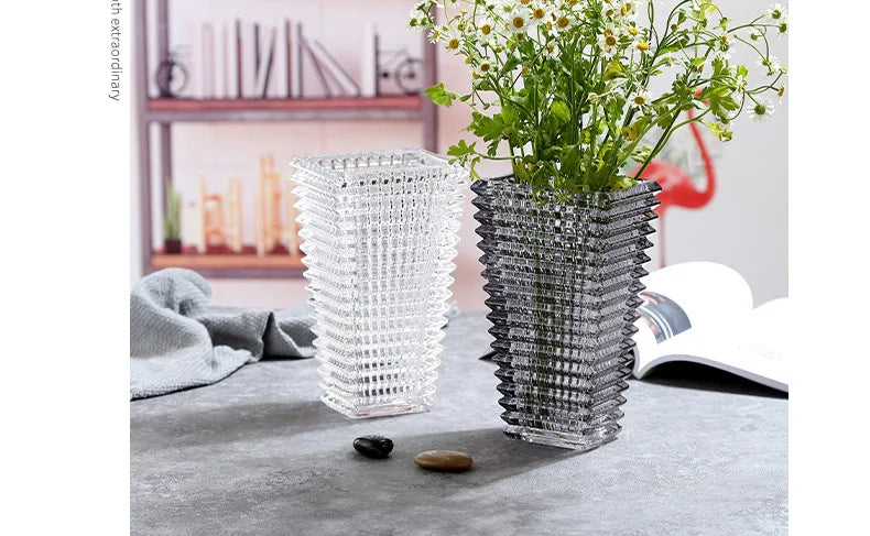 Transparent Crystal Vase Square Edges and Corners Glass Vases Hydroponics Glass Flowers Pots Flower Arrangement Desk Decoration
