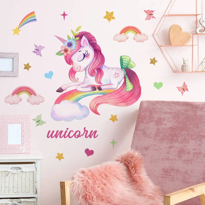 Smiling Unicorn Wall Stickers Background Wall Decor