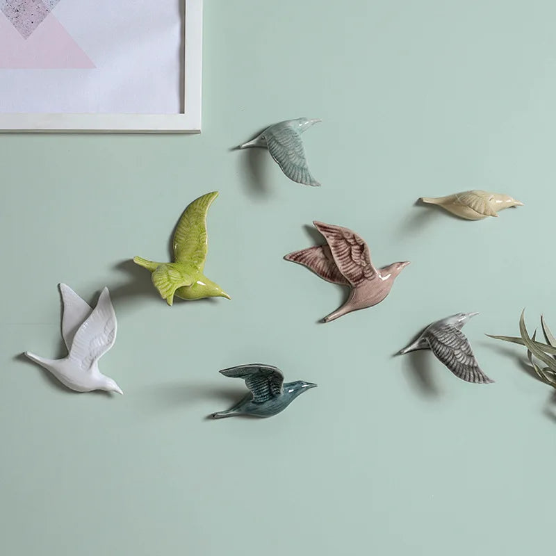 3D Ceramic Bird Swallows Creative Wall Hanging Sticker