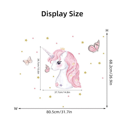 Cartoon Pink Unicorn Butterfly Wall Stickers Baby