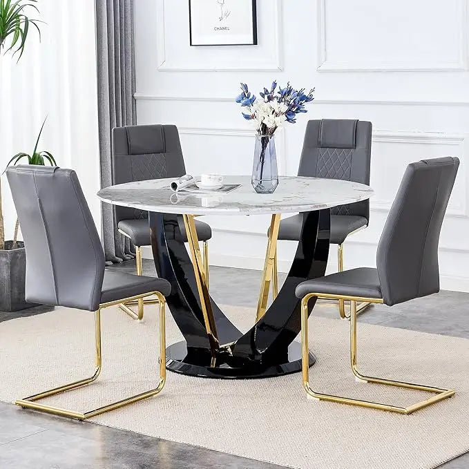 marble tabletop 4 cushioned chairs, modern kitchen table