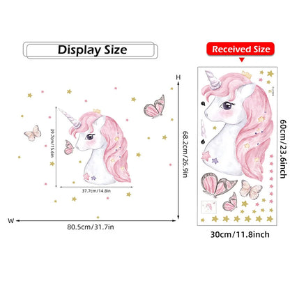 Cartoon Pink Unicorn Butterfly Wall Stickers Baby
