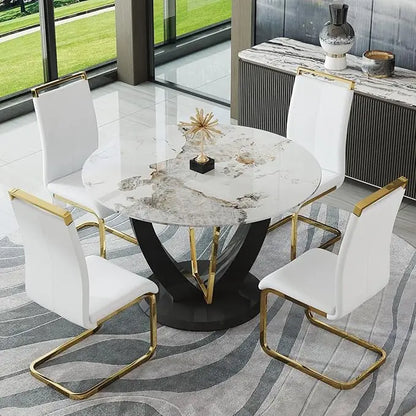 marble tabletop 4 cushioned chairs, modern kitchen table