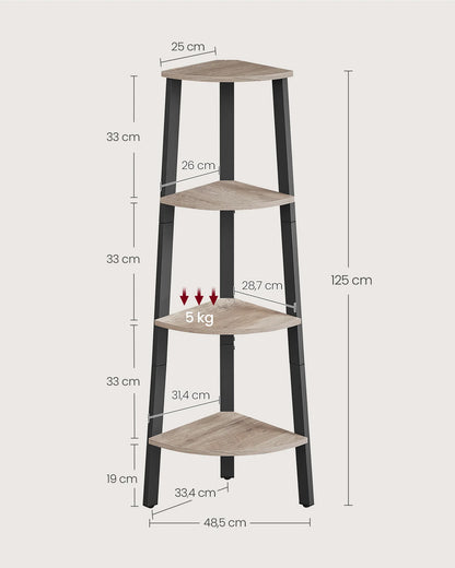 VASAGLE Corner Shelf Unit, 4-Tier Corner Shelf, Ladder Shelf for Living Room, Bookshelf or Plant Stand, Industrial Accent