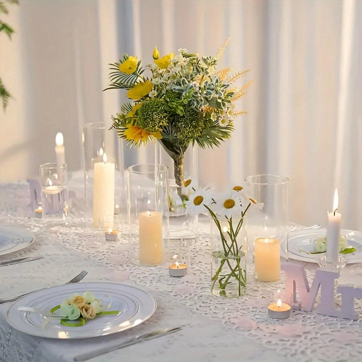 Glass Cylinder Vases Florals Container Flower Vase Cylinder Candle Holders for Slim Pillar Candles Wedding Candle Holders Decor