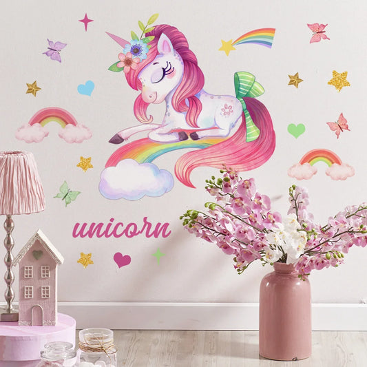 Smiling Unicorn Wall Stickers Background Wall Decor