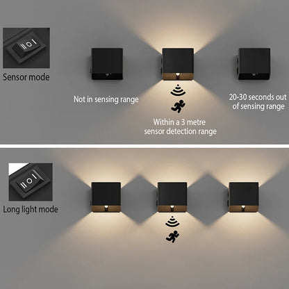 USB Rechargeable LED Wall Lamp With Motion Sensor Aluminium Interior Wall Light For Bedroom Corridor Stairs Loft Night lighting