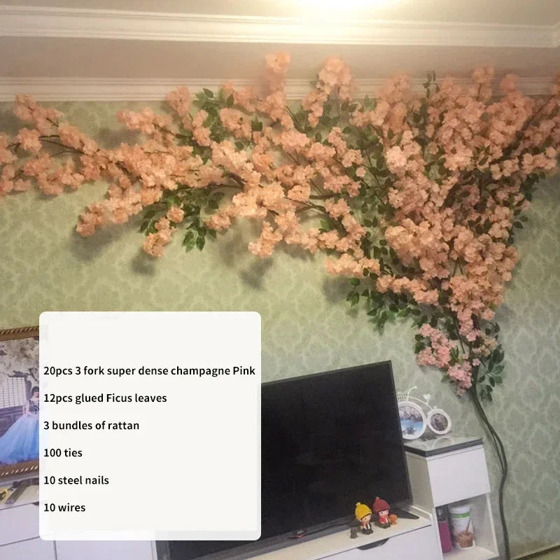 Artificial Cherry Tree Rattan Flower,  Wall Decoration