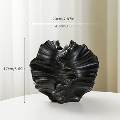 Ceramic Vase Geometric Wavy Patterns Petal Shape