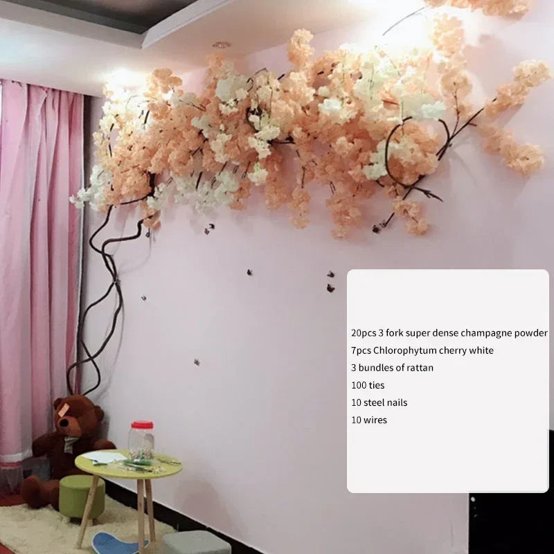 Artificial Cherry Tree Rattan Flower,  Wall Decoration
