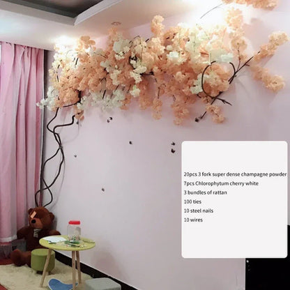 Artificial Cherry Tree Rattan Flower,  Wall Decoration