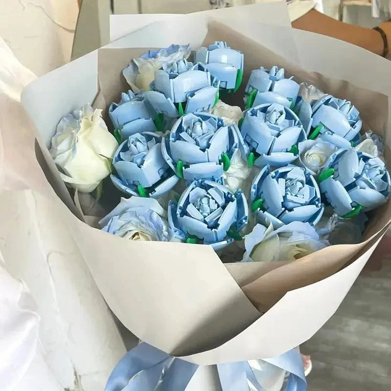 DIY Red Pink Blue Roses Plants Peace and Hope Valentine's Day Gardens Building Blocks Classic Model Bricks Kids Sets Kits Toys
