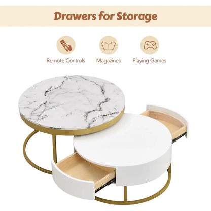 Coffee Table, Modern Round with Drawers Assemble,