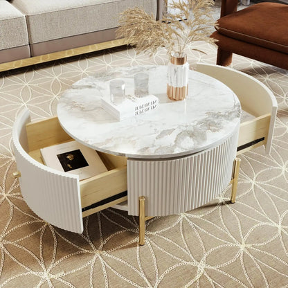 Coffee Table, Modern Round with Drawers Assemble,