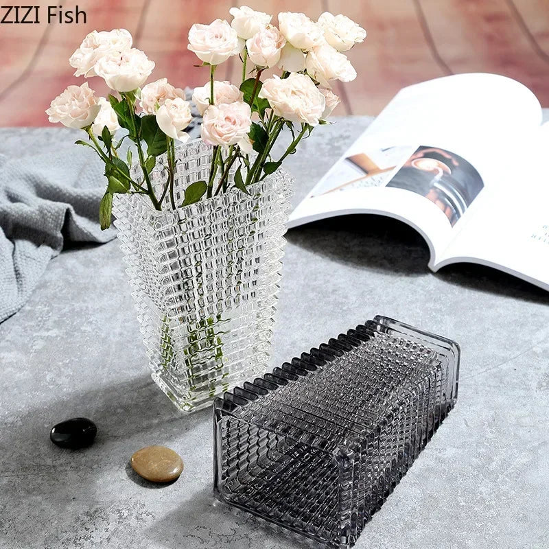 Transparent Crystal Vase Square Edges and Corners