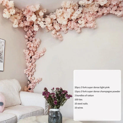Artificial Cherry Tree Rattan Flower,  Wall Decoration