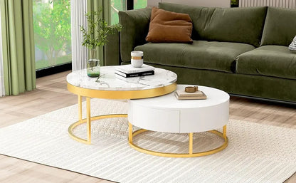 Coffee Table, Modern Round with Drawers Assemble,